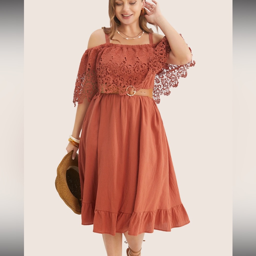 Bloom Chic Lace Off-Shoulder Dress in Rust - Picture 2 of 9